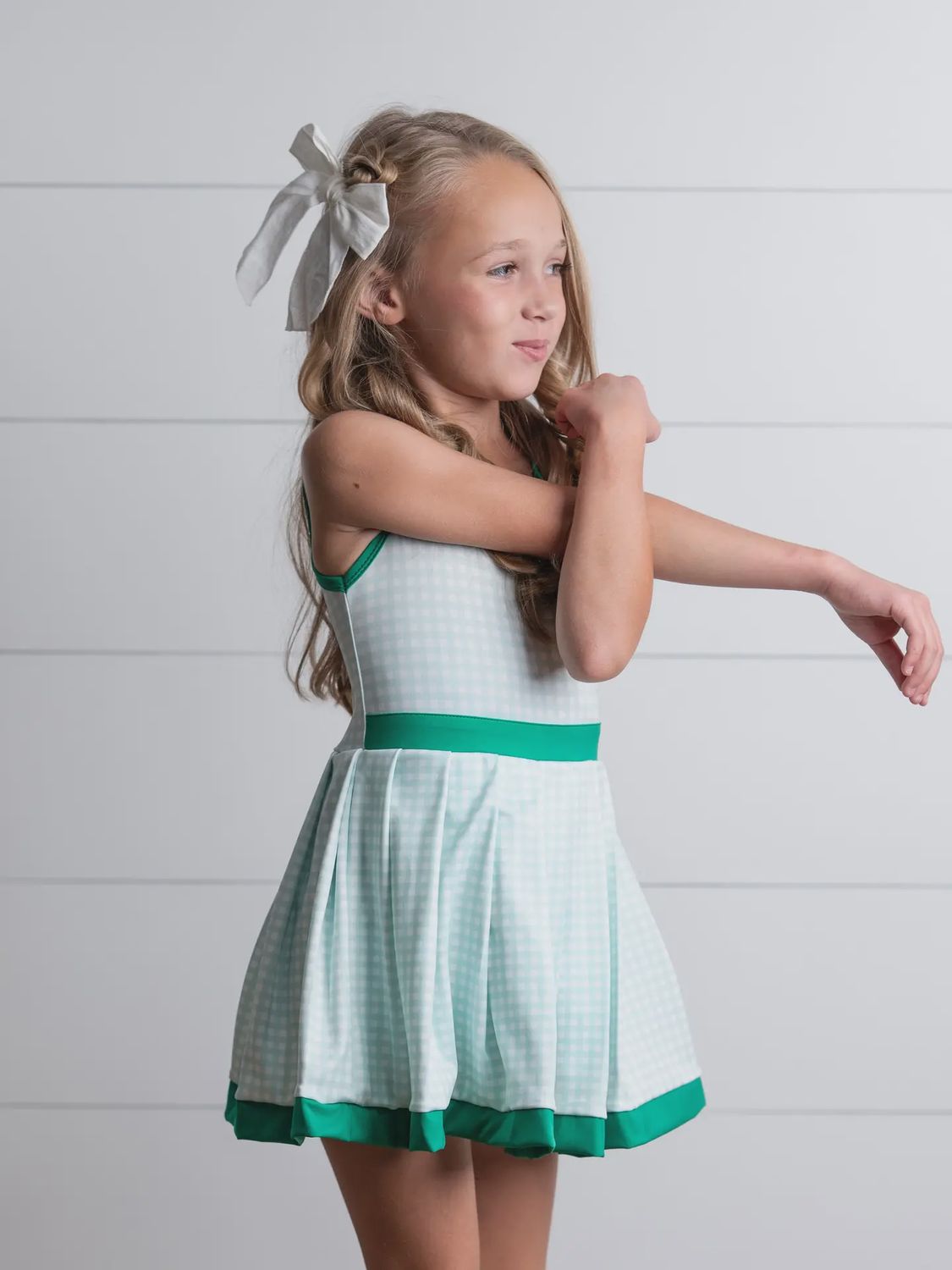 Kids Green Check Athletic Active Sport Spring Summer Dress