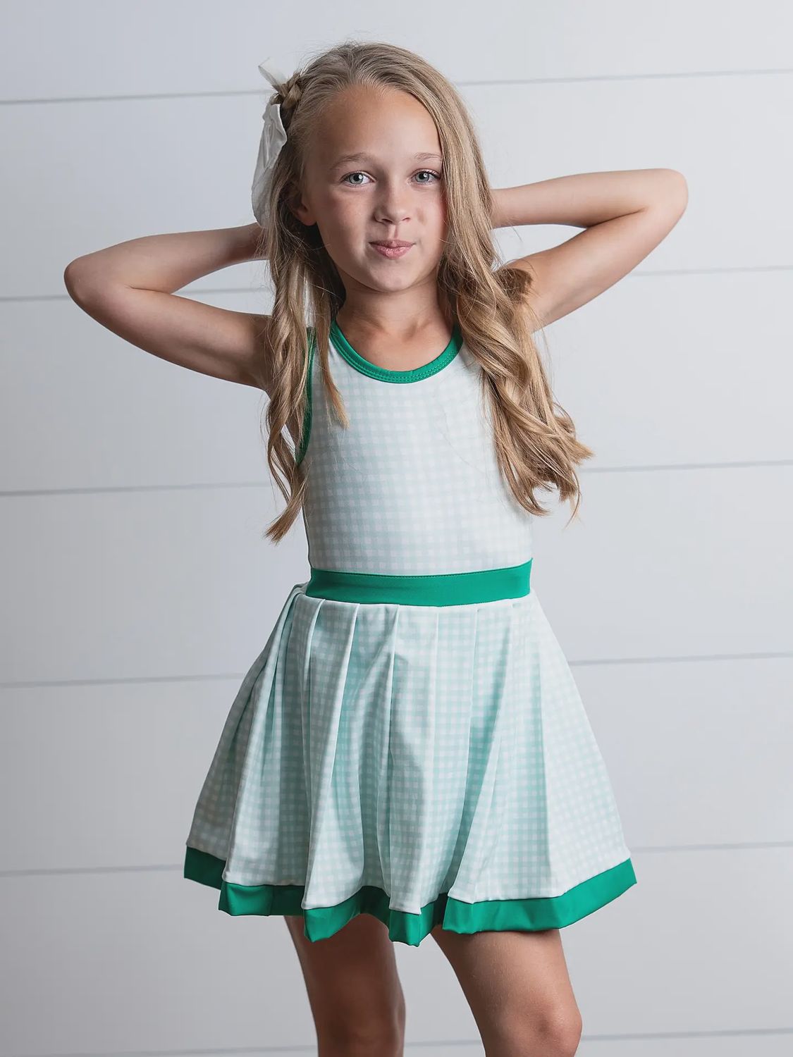 Kids Green Check Athletic Active Sport Spring Summer Dress