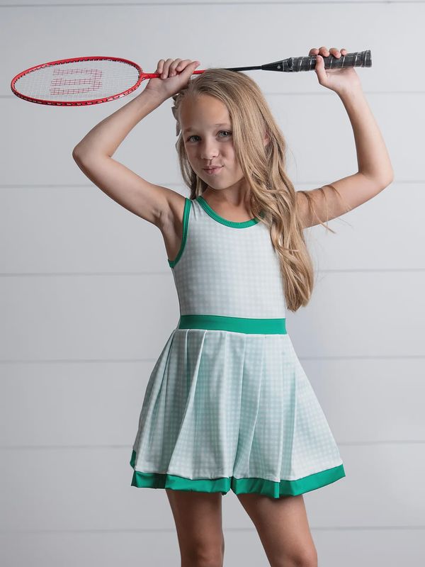 Kids Green Check Athletic Active Sport Spring Summer Dress