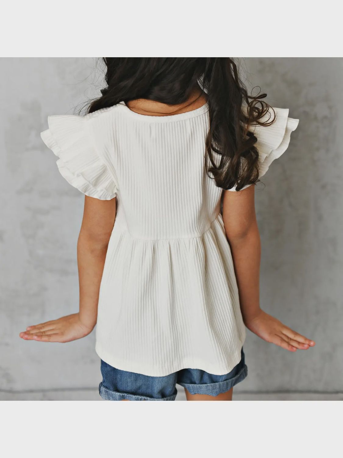 Kids White Double Ruffle Flutter Sleeve Spring Summer Shirt