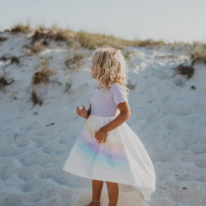 Kids Lavender Pastel Rainbow Hi Lo Spring Summer Dress