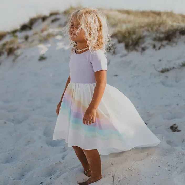 Kids Lavender Pastel Rainbow Hi Lo Spring Summer Dress