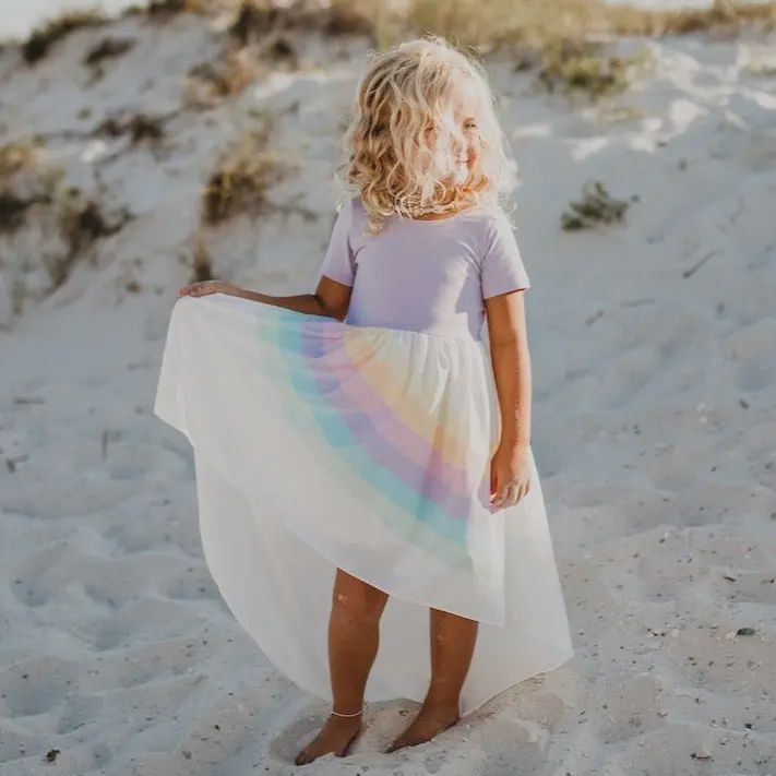 Kids Lavender Pastel Rainbow Hi Lo Spring Summer Dress