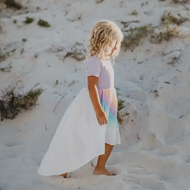 Kids Lavender Pastel Rainbow Hi Lo Spring Summer Dress