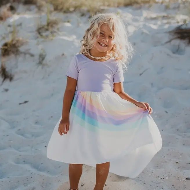 Kids Lavender Pastel Rainbow Hi Lo Spring Summer Dress