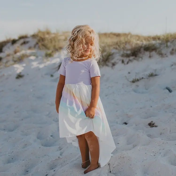 Kids Lavender Pastel Rainbow Hi Lo Spring Summer Dress