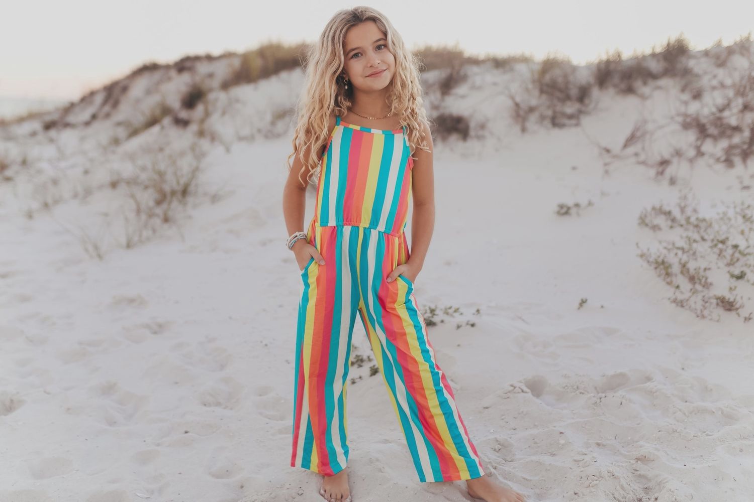 Kids Millie Rainbow Stripe Spring Jumpsuit With Pockets