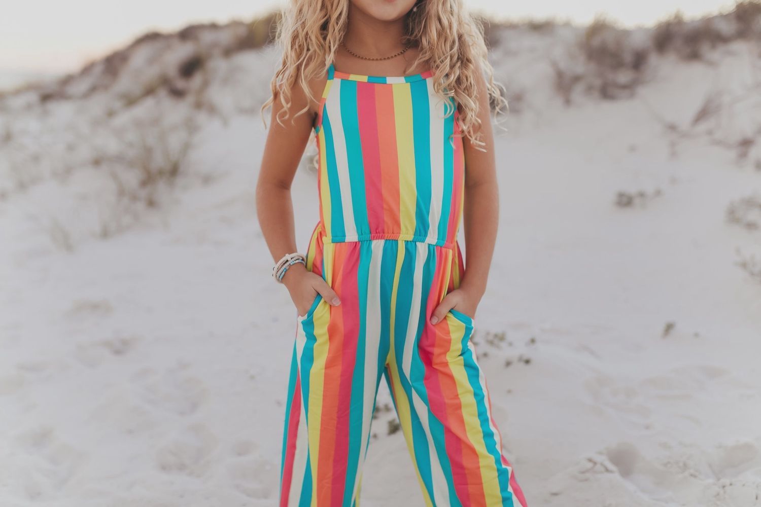 Kids Millie Rainbow Stripe Spring Jumpsuit With Pockets