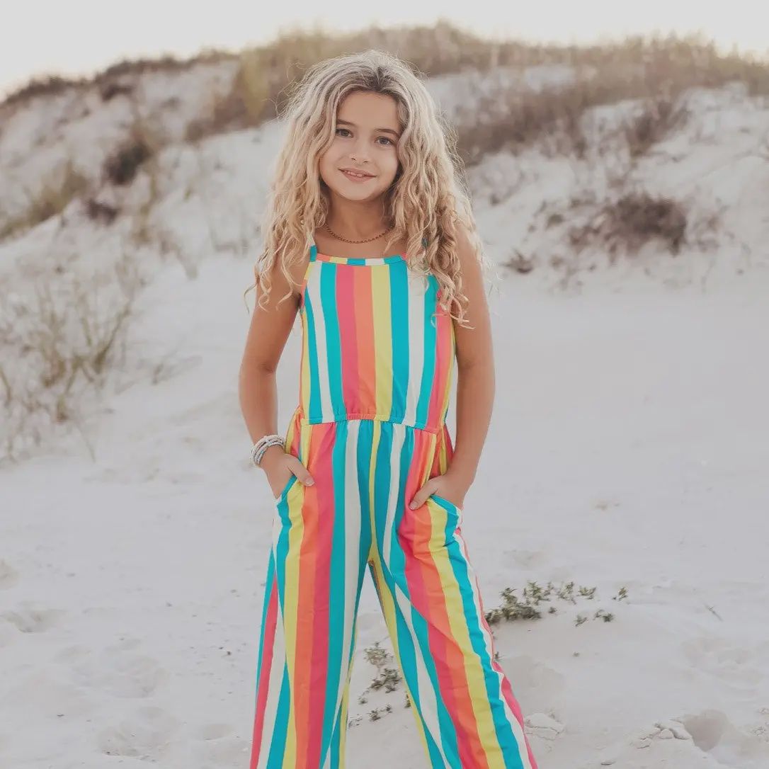 Kids Millie Rainbow Stripe Spring Jumpsuit With Pockets
