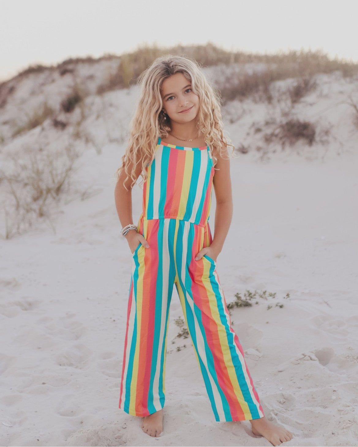 Kids Millie Rainbow Stripe Spring Jumpsuit With Pockets