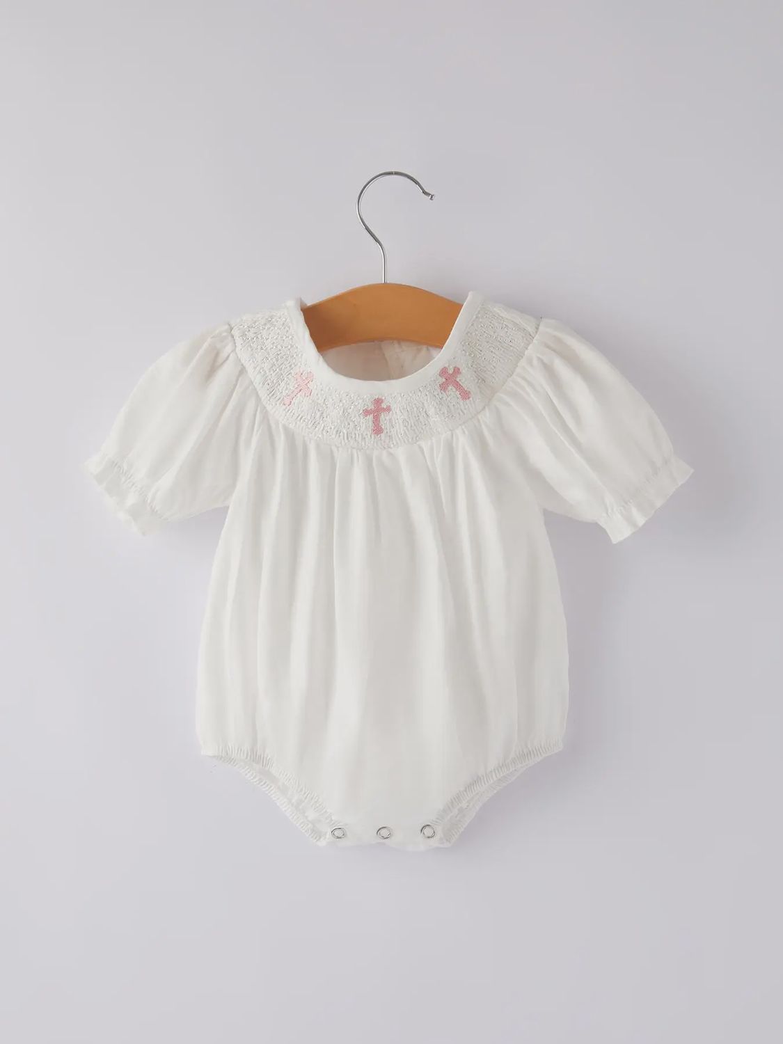 White Smocked Church Christ Bishop Christening Girls Romper