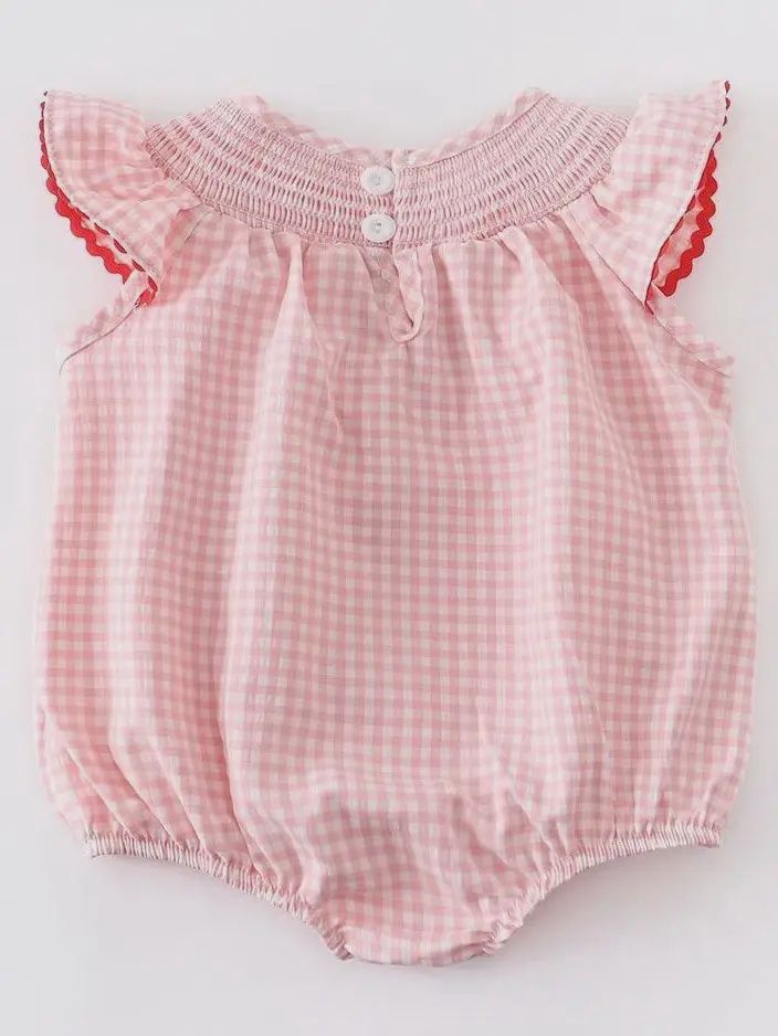Baby Girls Strawberry Plaid Smocked Romper