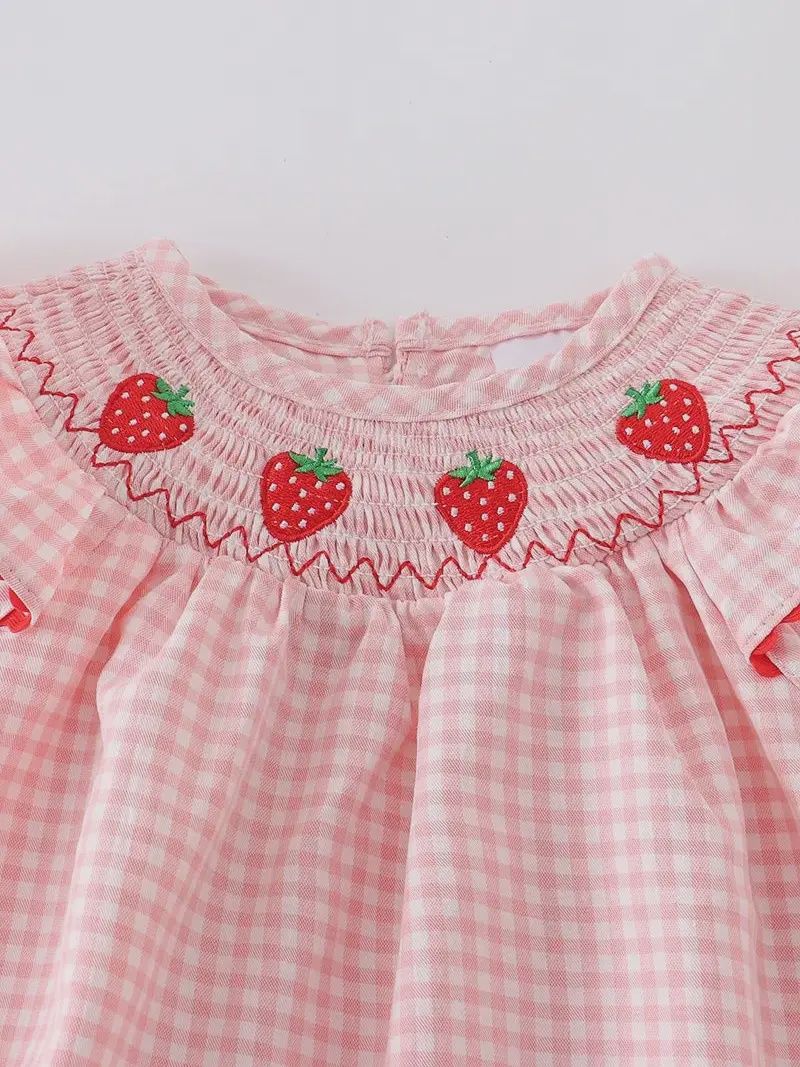 Baby Girls Strawberry Plaid Smocked Romper