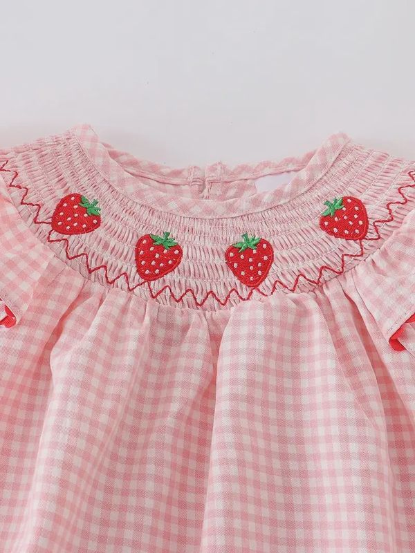 Baby Girls Strawberry Plaid Smocked Romper