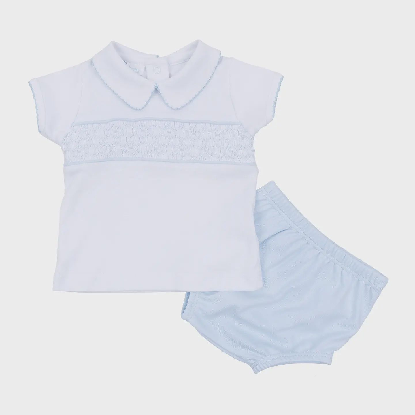 Walker's Classics Smocked Short Sleeve Diaper Cover Set - Light Blue