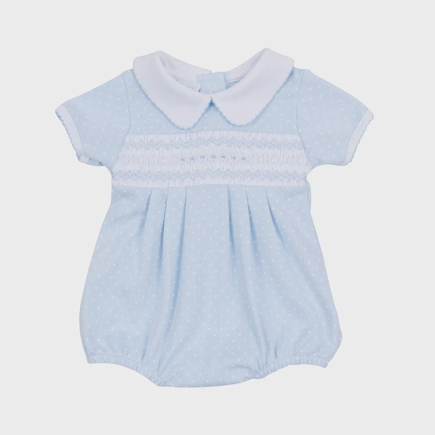Luca's Classics Smocked Short Sleeve Bubble - Light Blue
