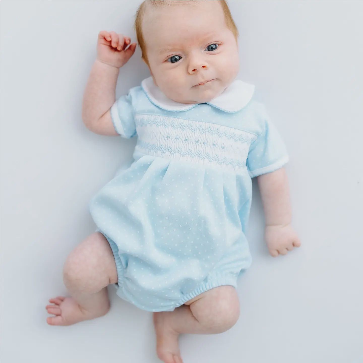 Luca's Classics Smocked Short Sleeve Bubble - Light Blue