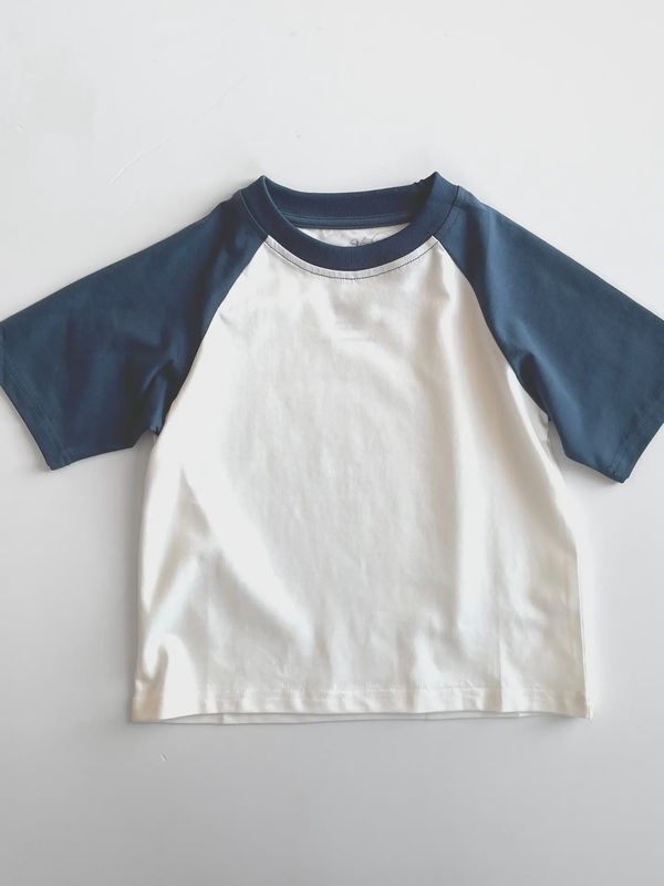 White &amp; Navy Raglan Baseball Tee