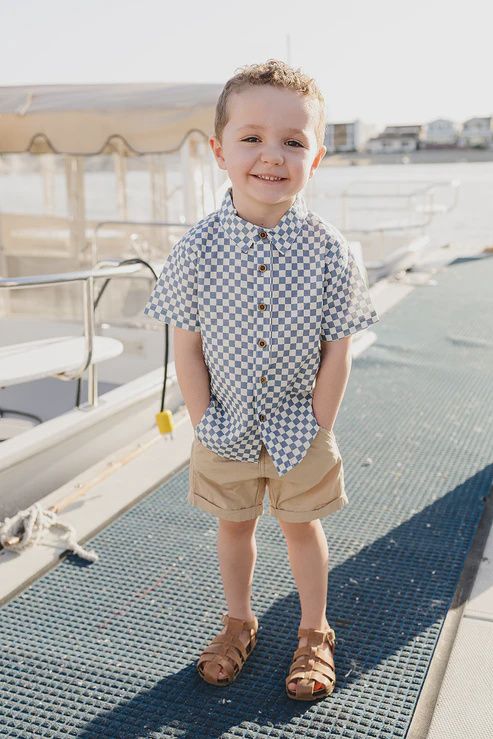 Blue Checkered Linen Button Up