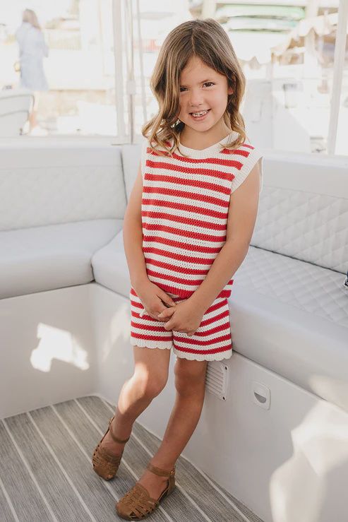 Red Stripe Knit Tank Set