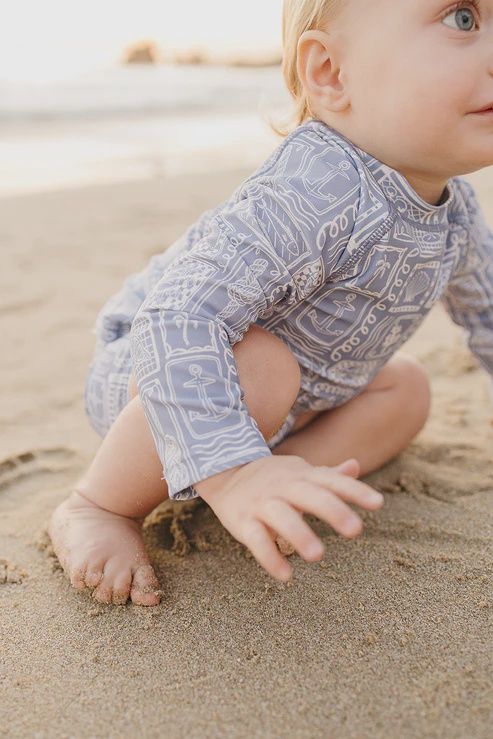 Blue Beach Long Sleeve Swim