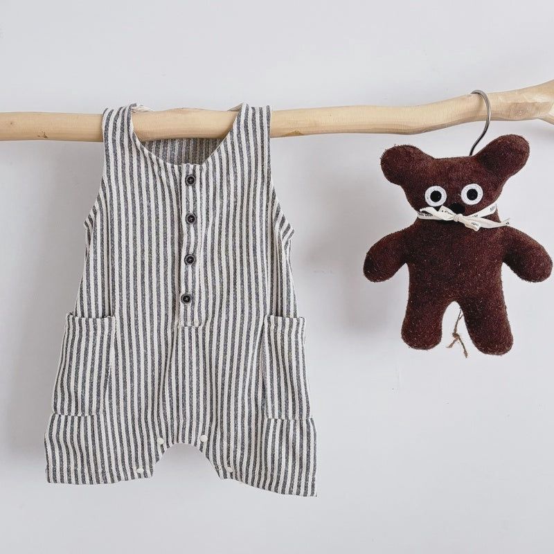 Striped Sleeveless Romper- Blue