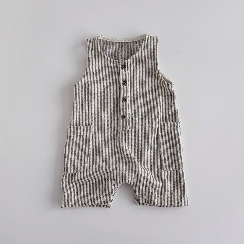 Striped Sleeveless Romper- Blue