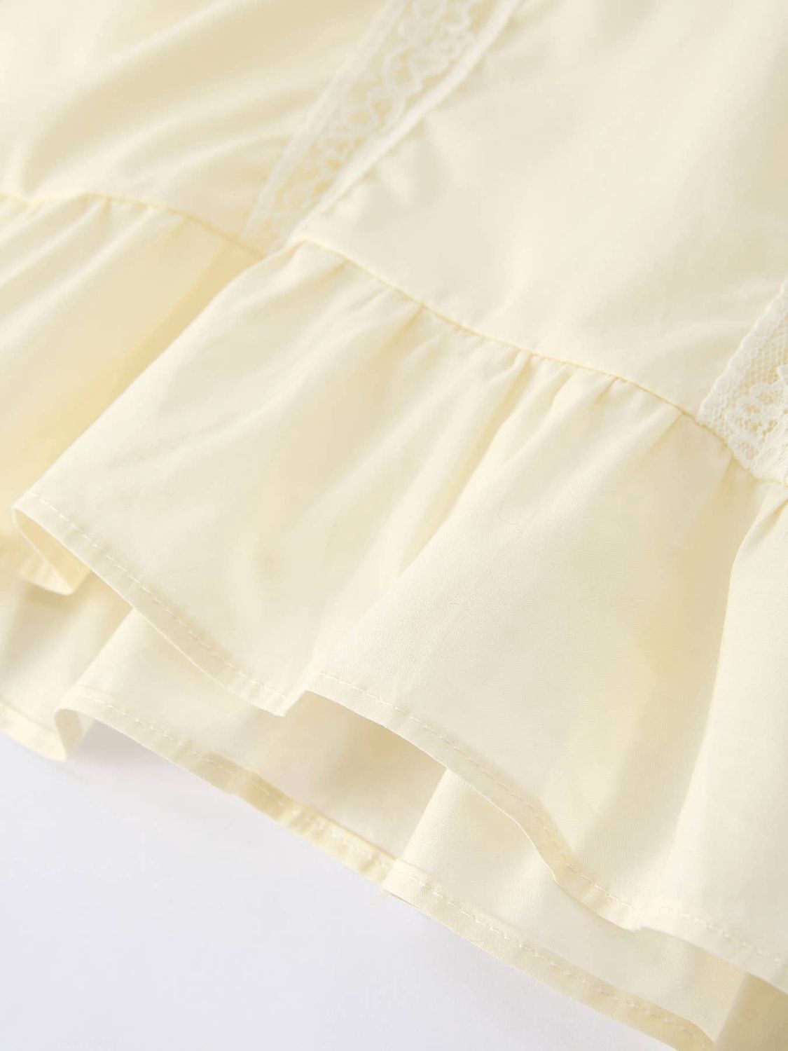 Embroidered Lace Girls' Short-sleeved Dress- Beige/Pink