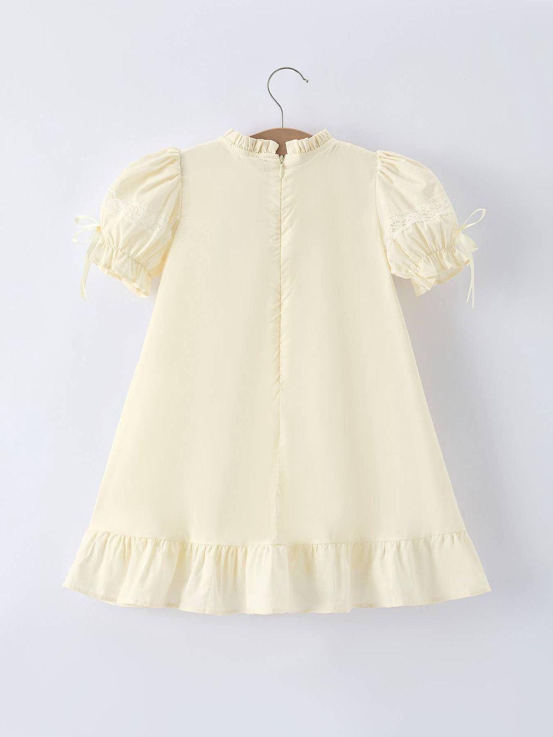 Embroidered Lace Girls' Short-sleeved Dress- Beige/Pink
