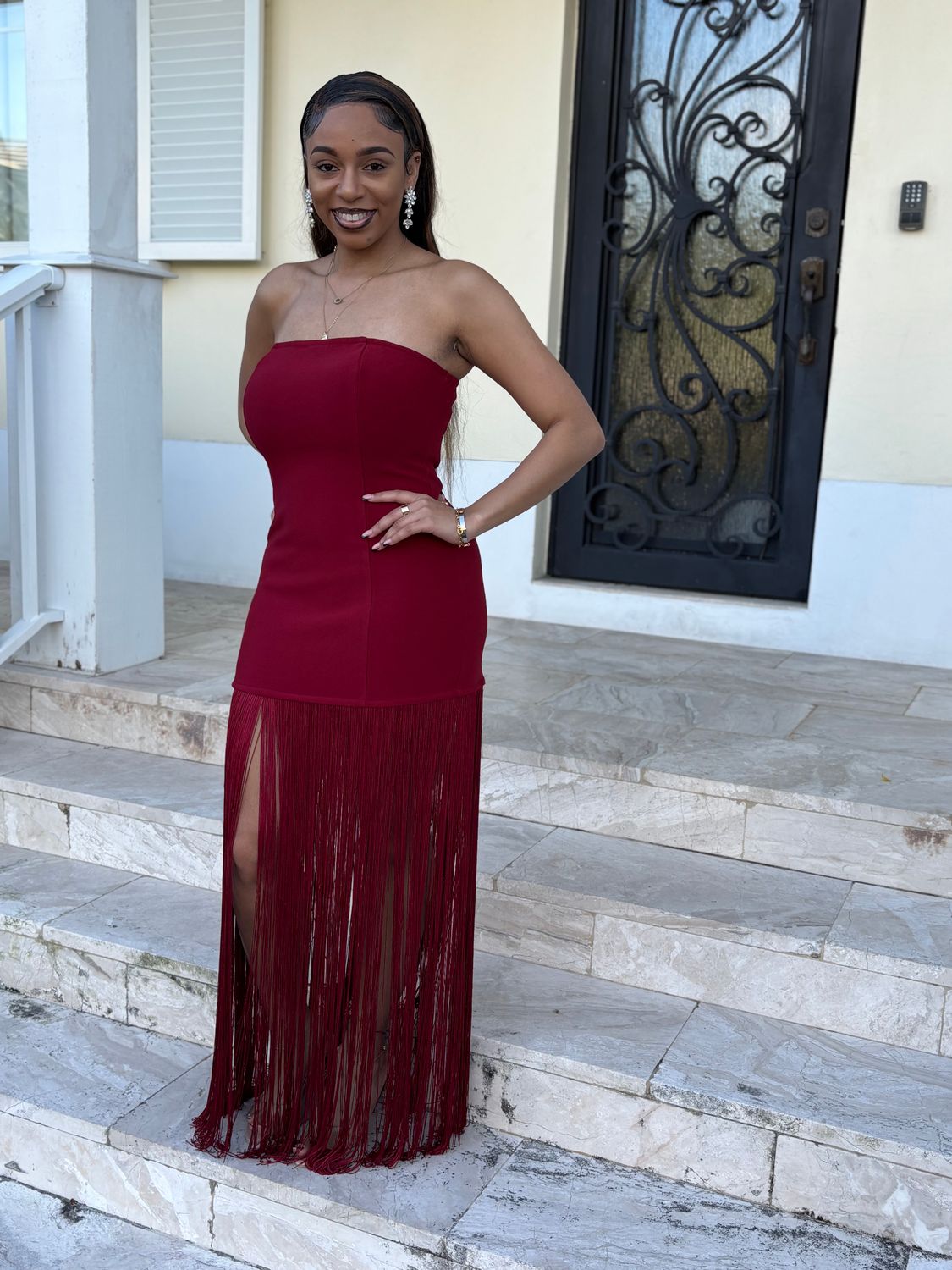 Take A  Look Fringe Dress (cranberry)