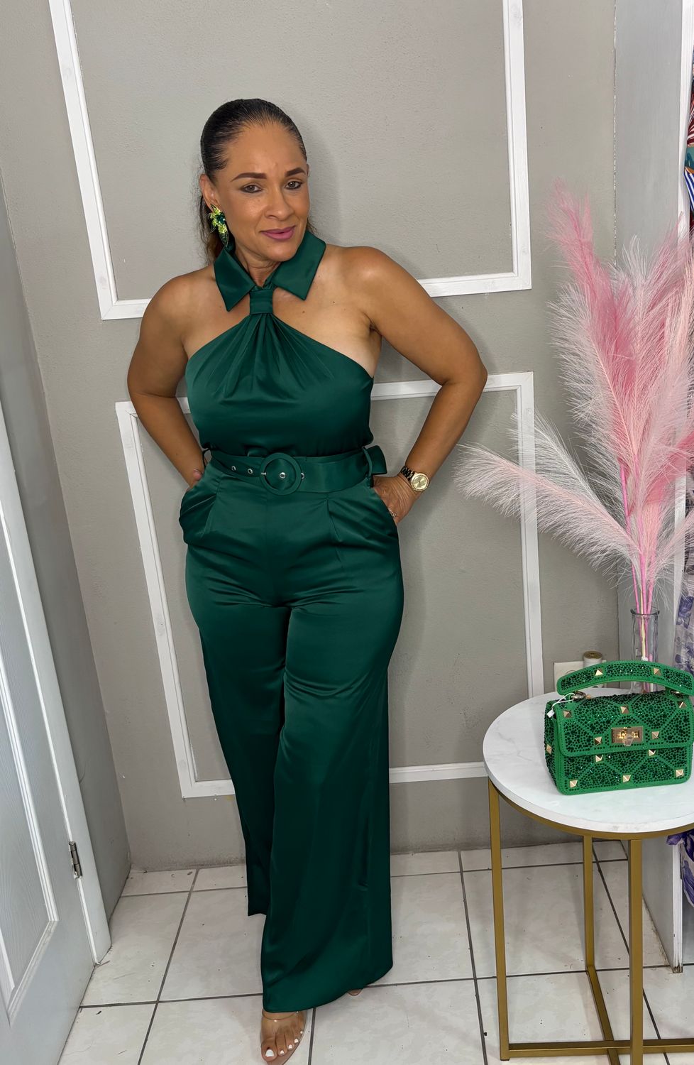 Halter Tie Jumpsuit (green)