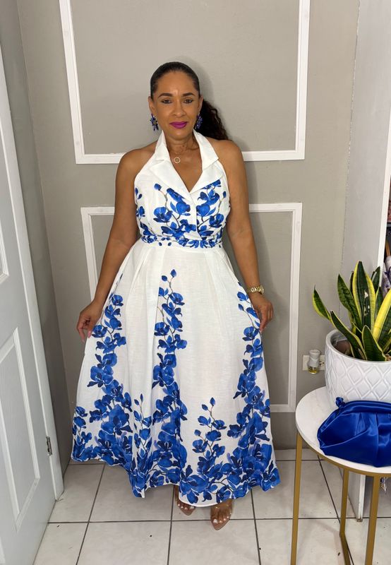 White and Blue floral dress