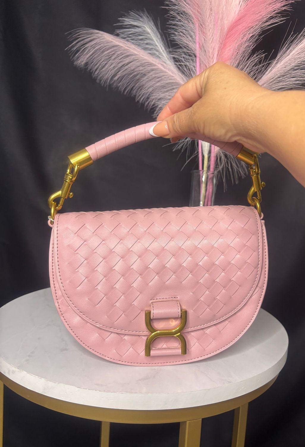 Weave basket bag (pink)