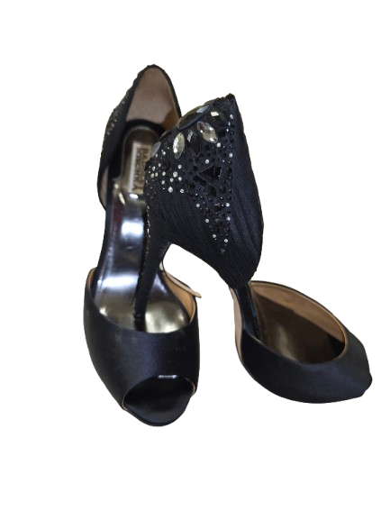 Black Satin Heel Peep toe