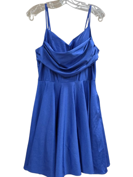 Royal Blue Satin Party Mini fit and Flare Dress with Pockets