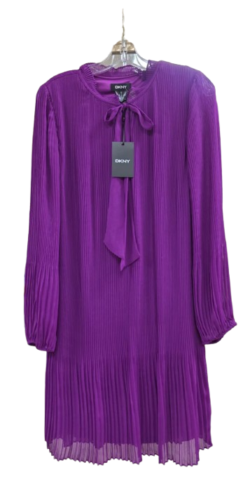 Women's Long Sleeve Tie-Neck Pleated Dress