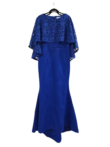 Royal Blue Elegant Evening Gown With Attached Lace Cape