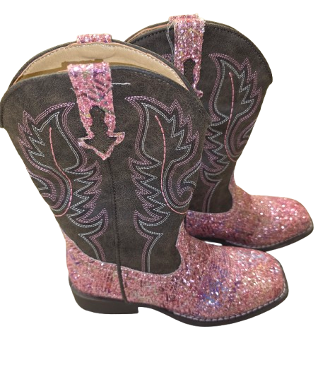 Girls Pink Glitter and Brown Cowboy boots