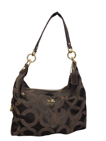 Coach Signature Sufflette C Hobo Bag Brown Canvas  with leather accents