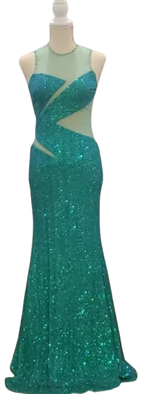 Night Moves Mint Green Sequin and Mesh Dress