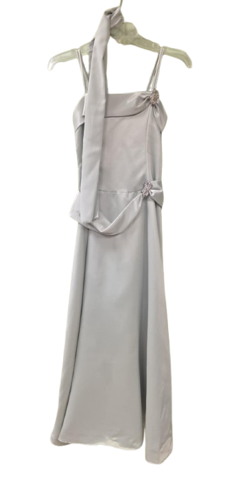 Sage Color Satin Formal dress With Diamond Crusted Broach