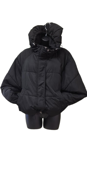 Black hooded puffer jacket