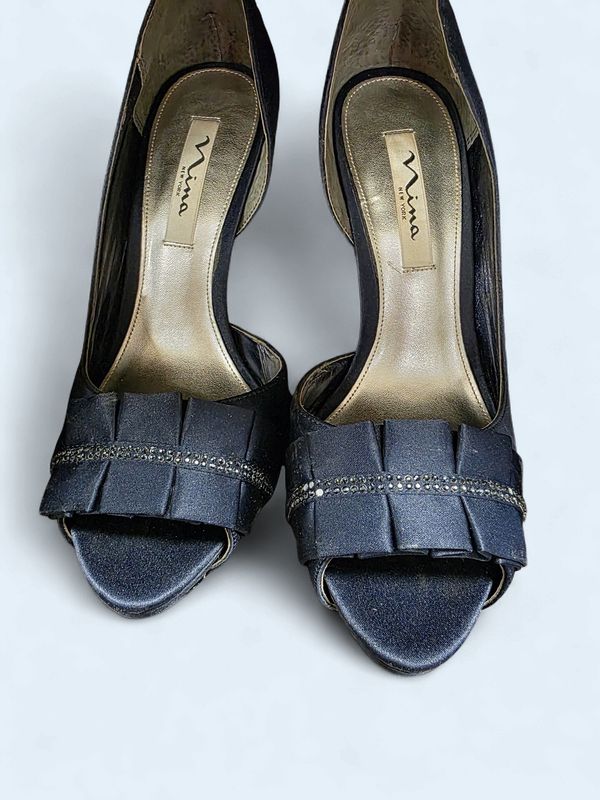 Navy Blue Satin Heel