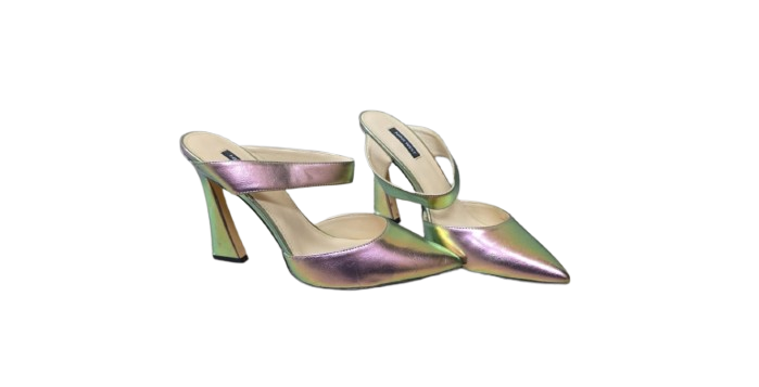 Nine West iridescent metallic heel mules