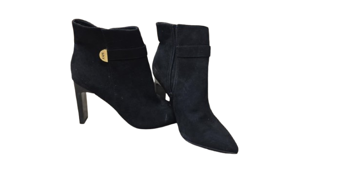 MNY Aviva black faux suede pointed-toe booties