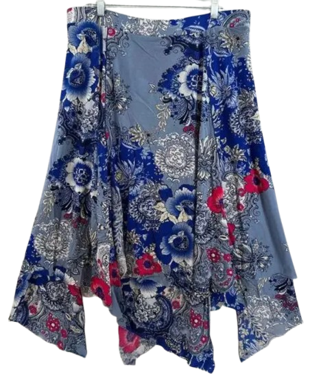 Chico's pull-on handkerchief stretch floral paisley blue and red skirt