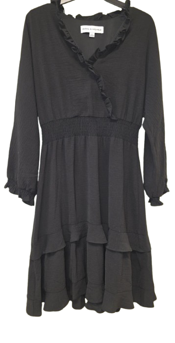Emma &amp; Michele black tiered ruffle long sleeve dress
