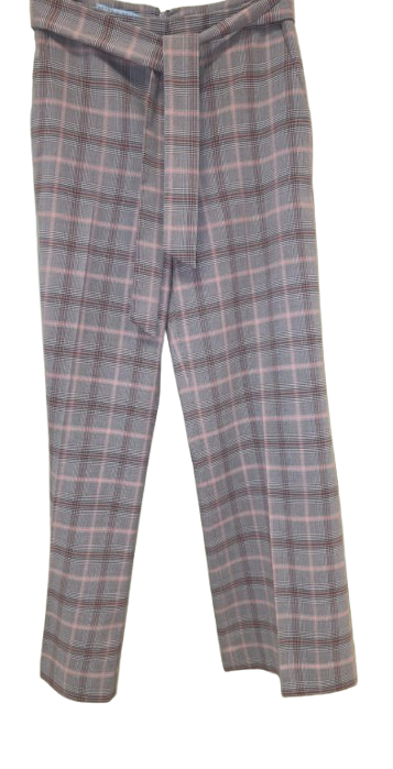 Antonio Melani feature a grey and pink plaid pattern and a self-tie sash waist