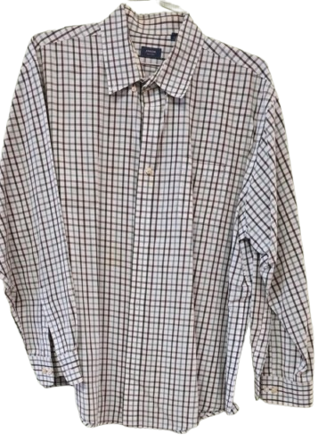Men's Button Up Shirt Long Sleeve Blue White Brown Plaid by Arrow