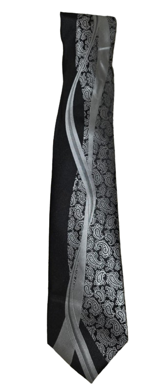 Men's Necktie Black and Silver Paisley Print